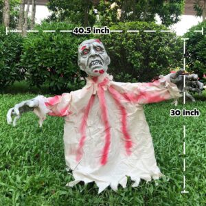 Kacwsoay Outdoor Halloween Scary Decorations Zombie Groundbreaker Décor, Moveable Creepy Scary Animated Sound Effect Prop for Hallowmas Haunted House Lawn Yard Party