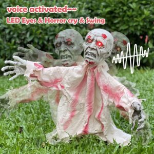 Kacwsoay Outdoor Halloween Scary Decorations Zombie Groundbreaker Décor, Moveable Creepy Scary Animated Sound Effect Prop for Hallowmas Haunted House Lawn Yard Party