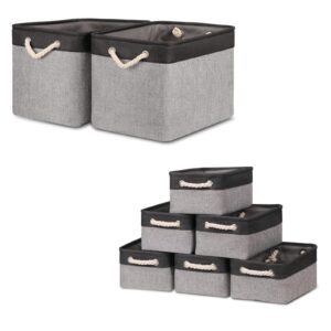 bidtakay baskets set fabric storage bins-black&grey bundled baskets of 2 large baskets 16" x 11.8" x 11.8" + 6 small baskets 11.8" x 7.8" x 5"