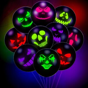 Halloween Balloons Decorations, 50 Pieces Halloween Neon Glow Ghost Balloons 12 Inch Black Light Reactive Fluorescent Latex Balloons Glow in the Dark Halloween Expression Balloons for Party Decoration