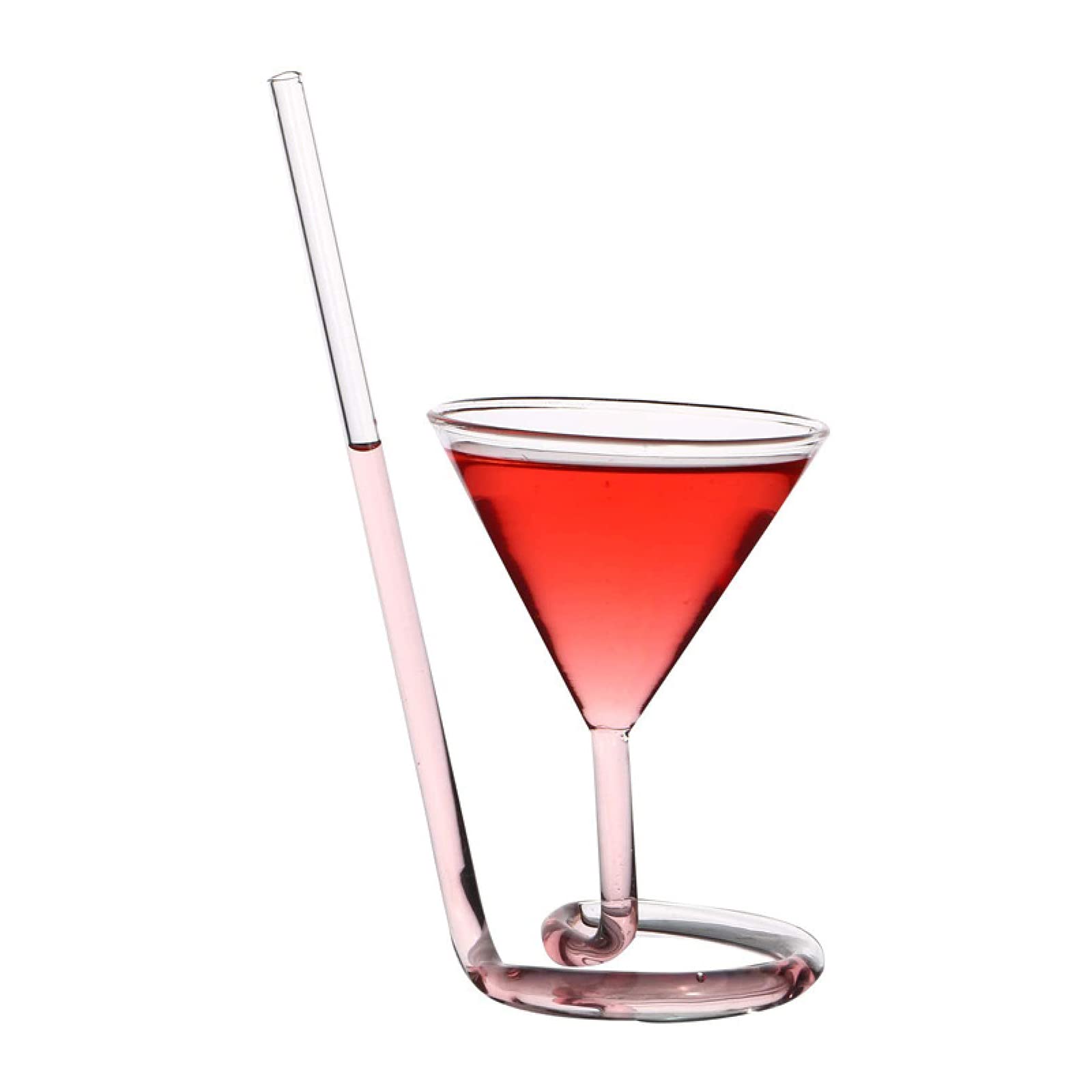 Flykee Straw Spiral Cocktail Glass Revolving Martini Creative Vampire Glass Long Tail Wine Glass Bar Party Transparent Champagne Red Wine Cup Margaret Glasses Goblet