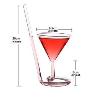 Flykee Straw Spiral Cocktail Glass Revolving Martini Creative Vampire Glass Long Tail Wine Glass Bar Party Transparent Champagne Red Wine Cup Margaret Glasses Goblet