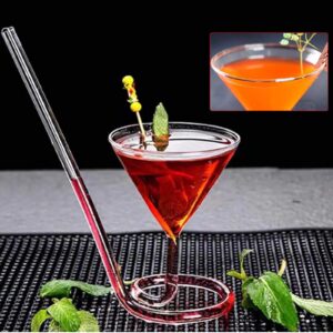 Flykee Straw Spiral Cocktail Glass Revolving Martini Creative Vampire Glass Long Tail Wine Glass Bar Party Transparent Champagne Red Wine Cup Margaret Glasses Goblet