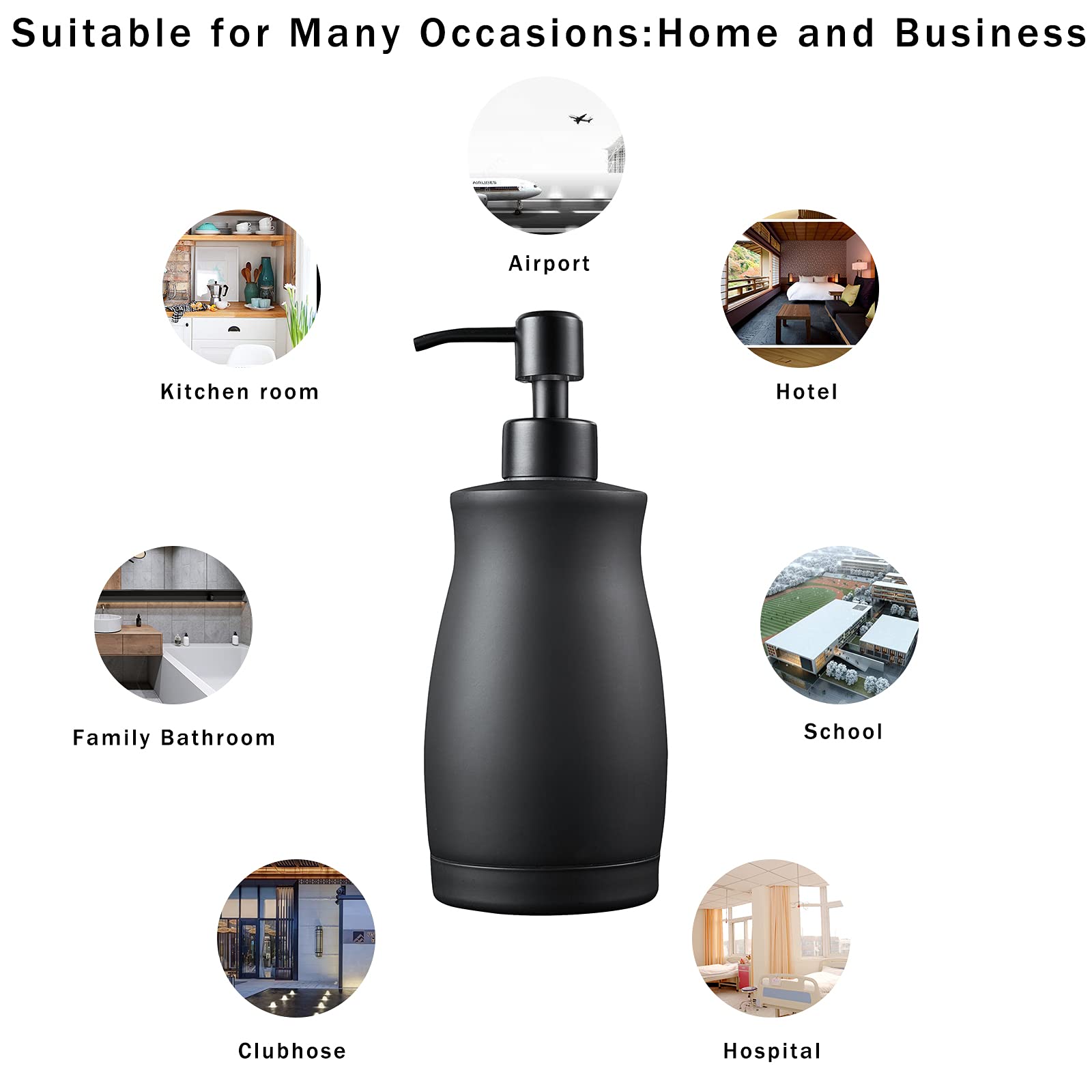 304 Stainless Steel Countertop Black Soap Dispenser Rust Resistant Leak-Proof Liquid Hand Sanitizer Pump with Hopper，for Kitchen Sink, Countertop, Bathroom (13.5oz/400ml)…