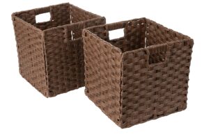 foldable synthetic plastic wicker storage basket with iron wire frame by blue ridge basket company (set of 2)
