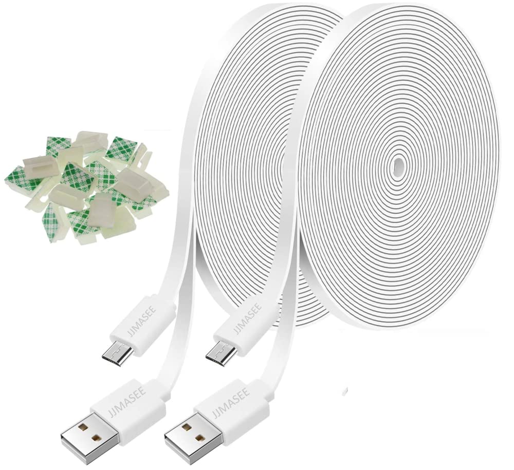 JJMASEE 2Pack 10FT Power Extension Cable for Wyze Cam V3/OG/V3 Pro, Blink Mini/Mini Pan,KasaCam,Arlo Essential,Eufy,SimpliSafe (Not for Wyze Pan v3), Micro USB Charging Cord for Security Camera(White)