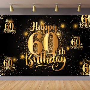 nc happy 60th birthday backdrop banner step and repeat 60 years old background decorations for women men her him photography party supplies glitter black gold