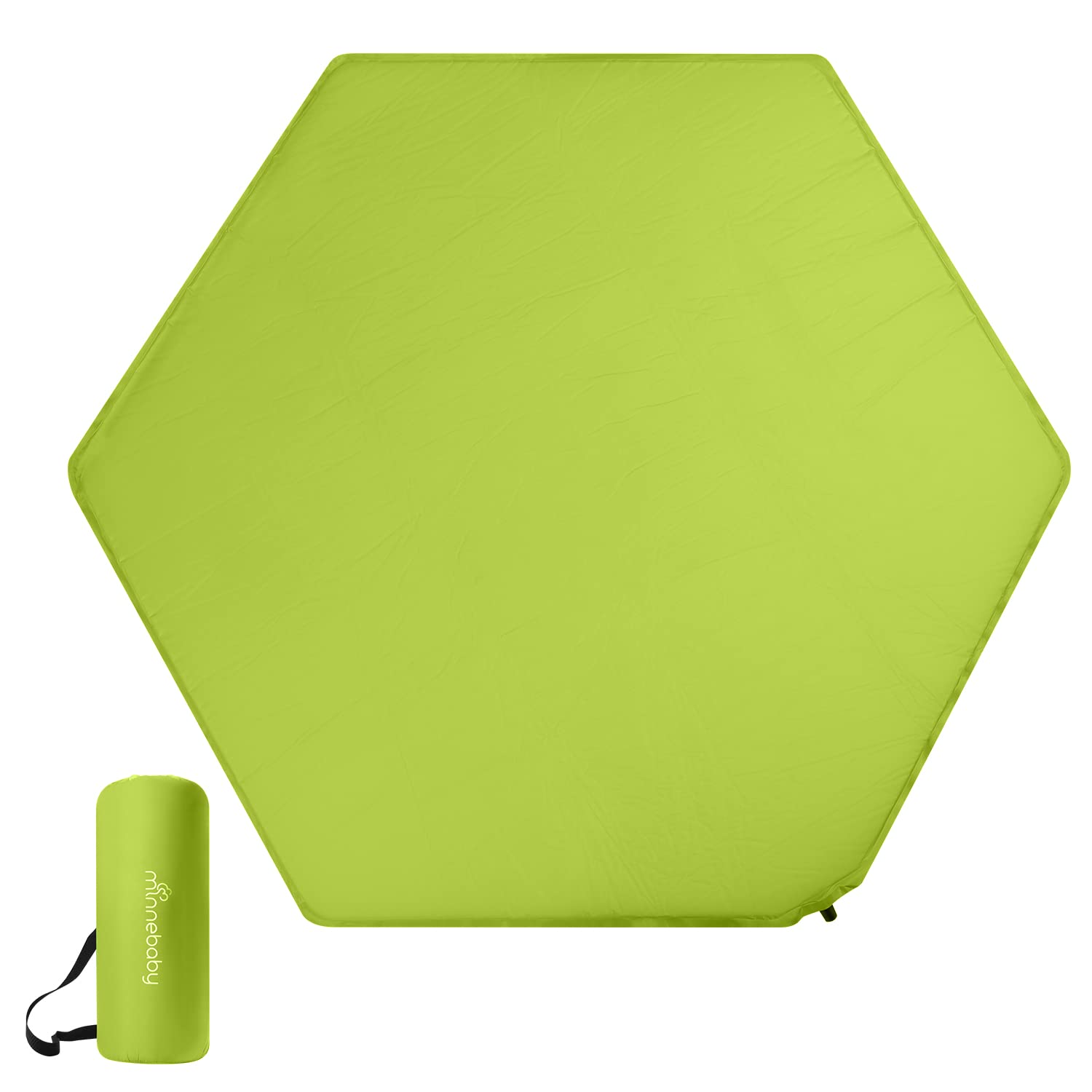 Minnebaby Hexagon Playpen Mat Compatible with Summer Pop 'N Play Playard & Regalo Play Yard, Self Inflating Playard Pad, Comfortable and Portable Playmat with Carrying Bag - Green