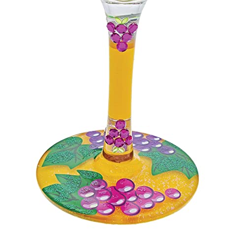 Enesco Designs by Lolita Drink Happy Thoughts Hand-Painted Artisan Wine Glass, 15 Ounce, Multicolor