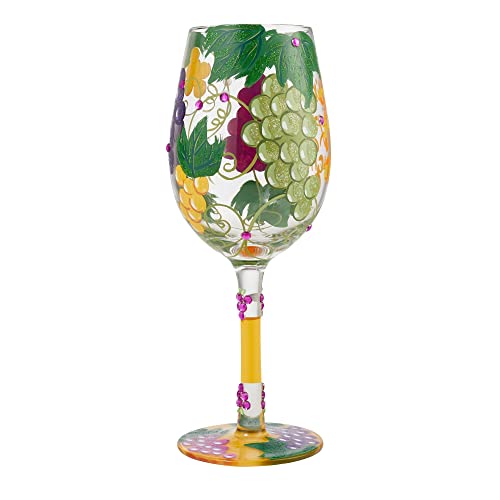 Enesco Designs by Lolita Drink Happy Thoughts Hand-Painted Artisan Wine Glass, 15 Ounce, Multicolor