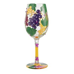 Enesco Designs by Lolita Drink Happy Thoughts Hand-Painted Artisan Wine Glass, 15 Ounce, Multicolor