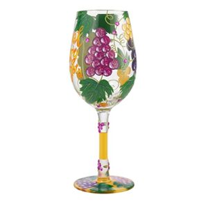 Enesco Designs by Lolita Drink Happy Thoughts Hand-Painted Artisan Wine Glass, 15 Ounce, Multicolor