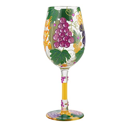 Enesco Designs by Lolita Drink Happy Thoughts Hand-Painted Artisan Wine Glass, 15 Ounce, Multicolor