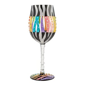 enesco designs by lolita love your stripes zebra hand-painted artisan wine glass, 1 count (pack of 1), multicolor
