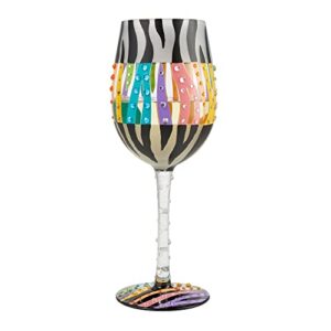 Enesco Designs by Lolita Love Your Stripes Zebra Hand-Painted Artisan Wine Glass, 1 Count (Pack of 1), Multicolor