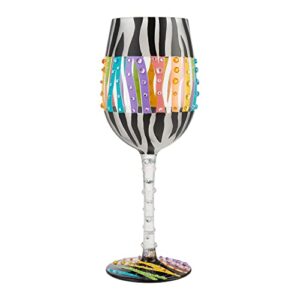 Enesco Designs by Lolita Love Your Stripes Zebra Hand-Painted Artisan Wine Glass, 1 Count (Pack of 1), Multicolor