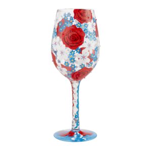enesco designs by lolita red, white and bloomed floral hand-painted artisan wine glass, 1 count (pack of 1), multicolor