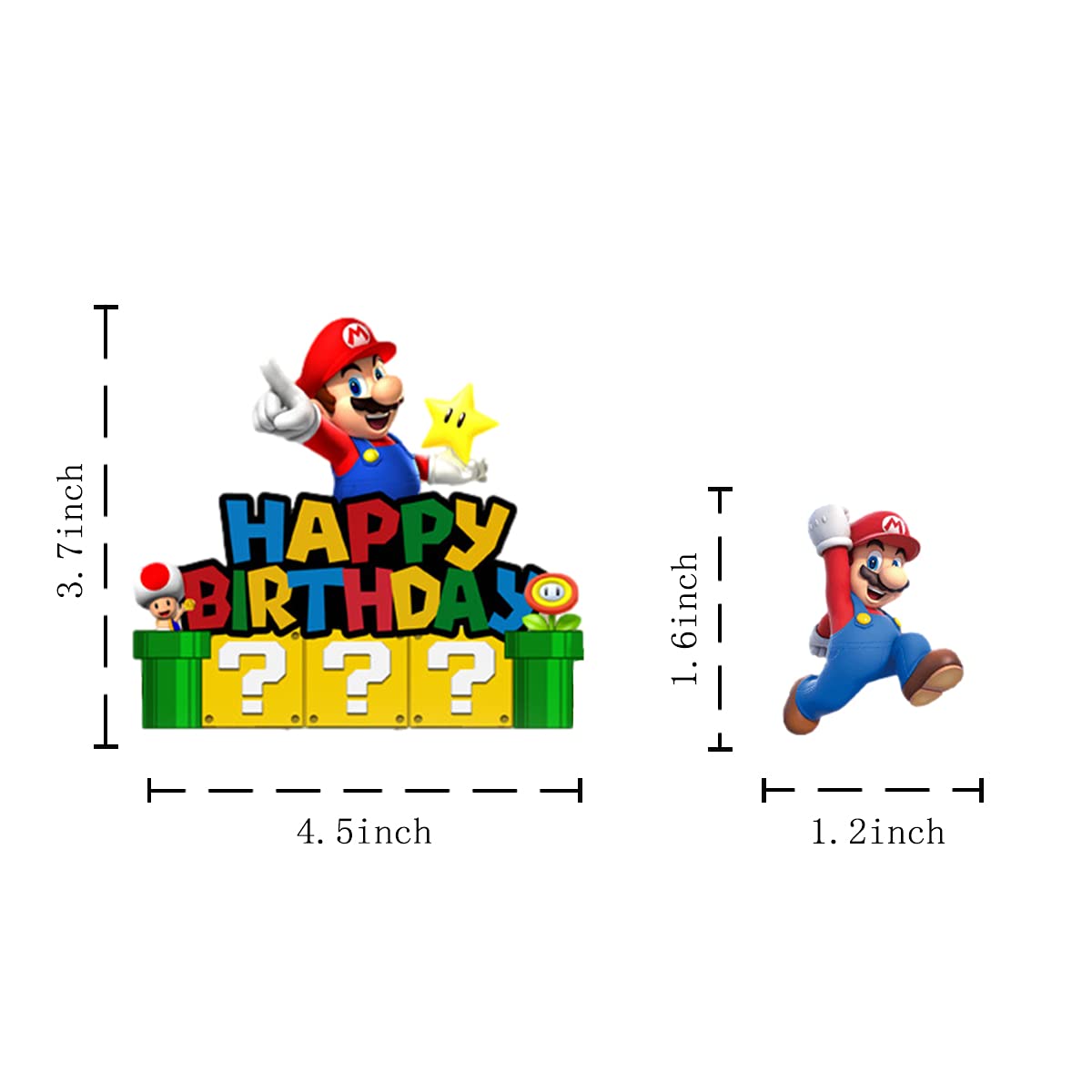 7pcs Acrylic Super Mario Happy Birthday, Mario Bros Smash Cake Topper, Party Supplies for Children