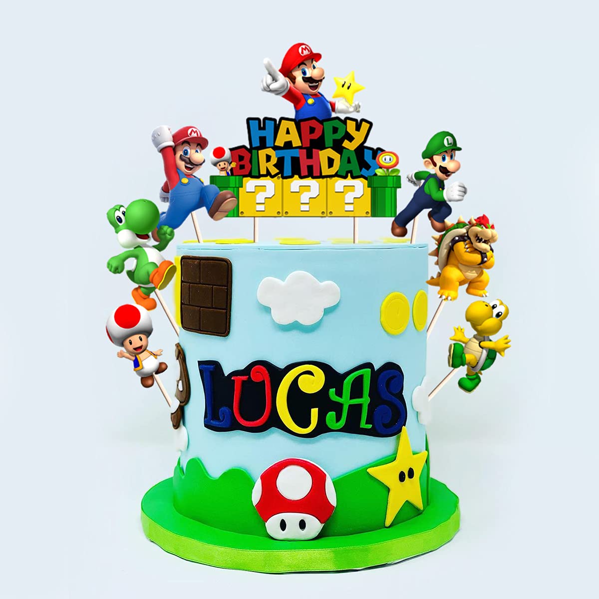 7pcs Acrylic Super Mario Happy Birthday, Mario Bros Smash Cake Topper, Party Supplies for Children