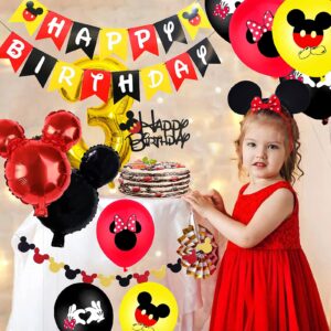 Mickey 3rd Birthday Party Supplies, Mickey 3 Years Old Decorations for boys Three Birthday Decor Red Yellow Black Balloon Banner Number 3 Foil Balloons Mouse Ears Headband for Kids… (black red 3rd)