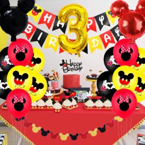 Mickey 3rd Birthday Party Supplies, Mickey 3 Years Old Decorations for boys Three Birthday Decor Red Yellow Black Balloon Banner Number 3 Foil Balloons Mouse Ears Headband for Kids… (black red 3rd)