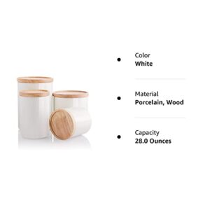 Sweejar Kitchen Canisters Ceramic Food Storage Jar Set, Stackable Containers with Airtight Seal Wooden Lid for Serving Ground Coffee, Tea, Herbs, Grains, Sugar, Salt - Set of 4 (White)