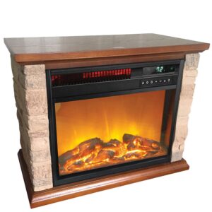 lifesmart 3-quartz 5,118 btu small infrared faux stone fireplace with charred log insert and realistic flame, fireplace heater with remote control, 3 settings, overheat & tip-over safety switch