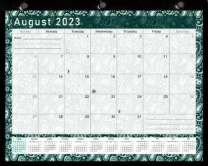 2023-2024 academic year 12 months student calendar/planner in protective sleeve for 3-ring binder, desk or wall -v025 (green paisley)