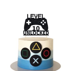 level 10 unlocked cake topper, video game cake topper, game controller cake topper for 10th birthday party decoration