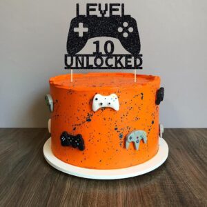 Level 10 Unlocked Cake Topper, Video Game Cake Topper, Game Controller Cake Topper for 10th Birthday Party Decoration