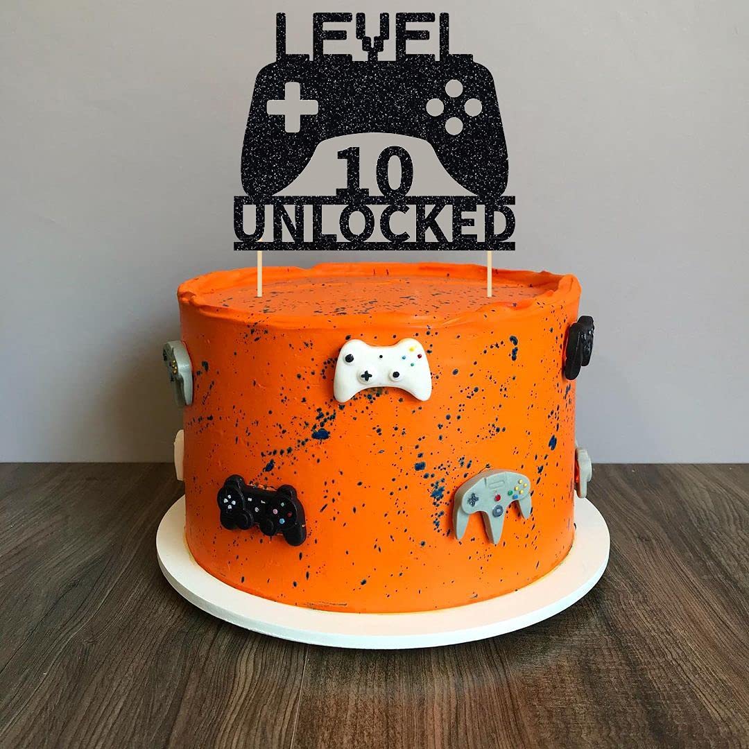 Level 10 Unlocked Cake Topper, Video Game Cake Topper, Game Controller Cake Topper for 10th Birthday Party Decoration