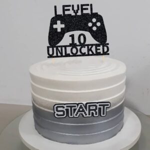 Level 10 Unlocked Cake Topper, Video Game Cake Topper, Game Controller Cake Topper for 10th Birthday Party Decoration