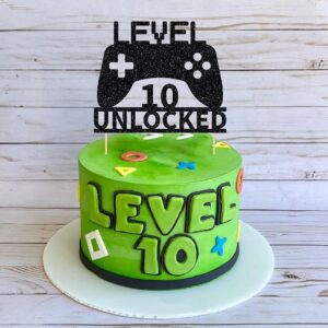 Level 10 Unlocked Cake Topper, Video Game Cake Topper, Game Controller Cake Topper for 10th Birthday Party Decoration