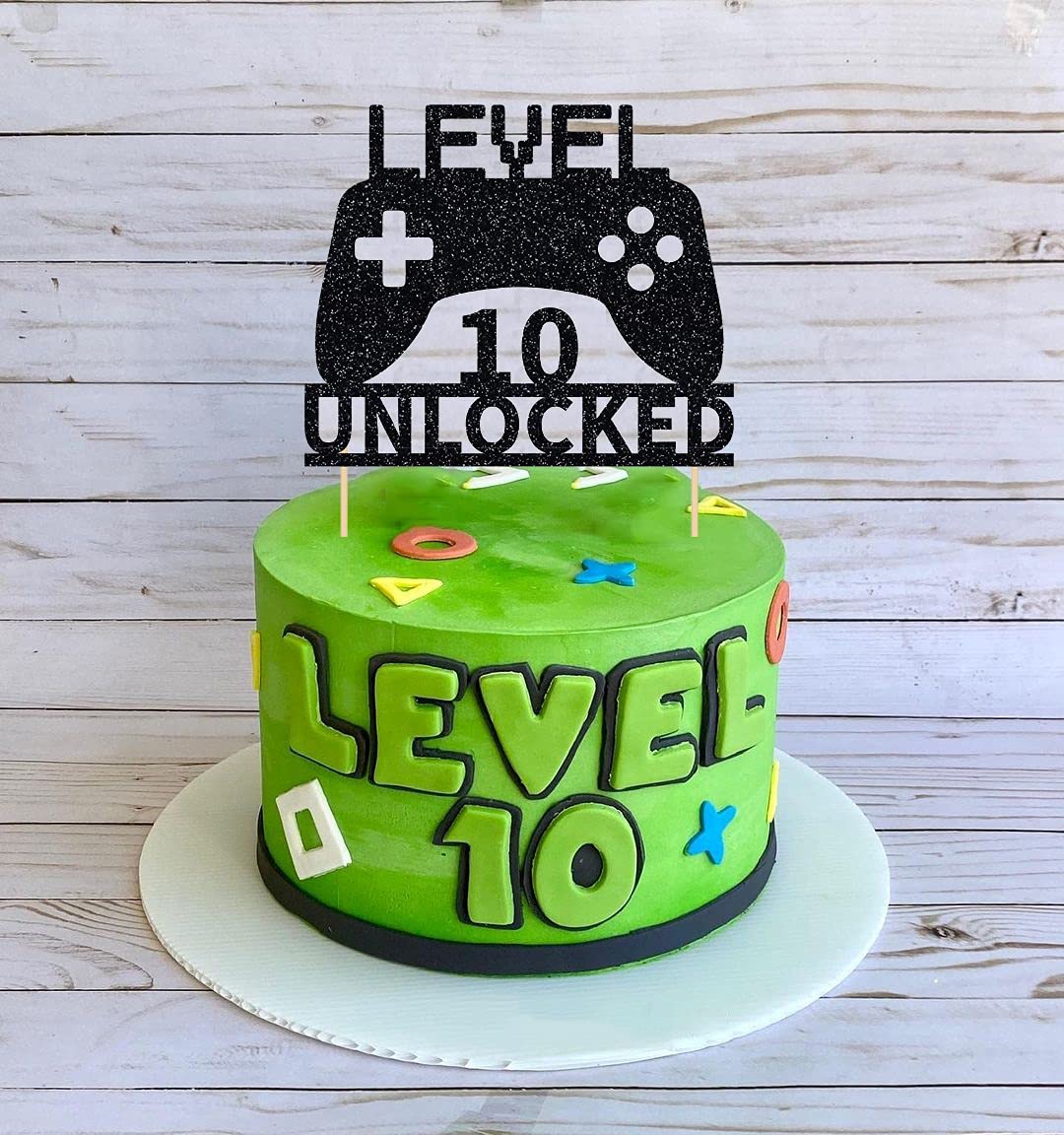 Level 10 Unlocked Cake Topper, Video Game Cake Topper, Game Controller Cake Topper for 10th Birthday Party Decoration