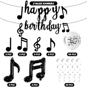 60 Pieces Music Theme Party Decorations Set Include Music Note Latex Balloons Music Note Foil Balloons Music Note Banner Music Note Hanging Swirls for Birthday Party Wedding Supplies (Classic Style)