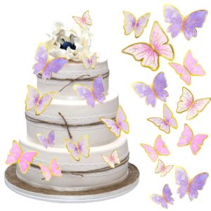 60pcs butterfly cupcake topper pink purple gold, lively 3d butterflies for cake decor birthday anniversary kids wedding girl women party wall food decorations,mixed size
