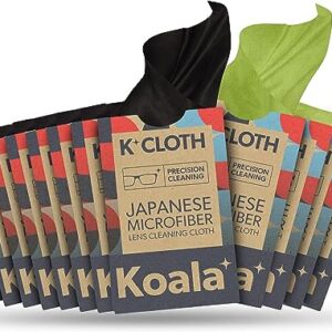 Koala Lens Cleaning Cloth | Japanese Microfiber | Glasses Cleaning Cloths | Eyeglass Lens Cleaner | Eyeglasses, Camera Lens, VR/AR Headset, and Screen Cleaning | Black & Green (Pack of 12)