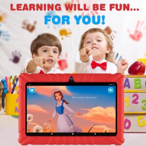 Contixo Kids Tablet V8, 7-inch HD, Ages 3-7, Toddler Tablet with Camera, Parental Control - Android 11, 16GB, WiFi, Learning Tablet for Children, 50+ Disney Storybooks Apps and Kid-Proof Case, Red