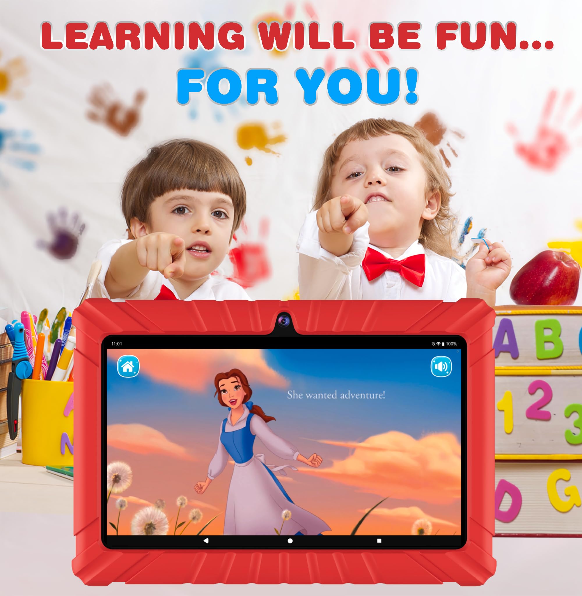 Contixo Kids Tablet V8, 7-inch HD, Ages 3-7, Toddler Tablet with Camera, Parental Control - Android 11, 16GB, WiFi, Learning Tablet for Children, 50+ Disney Storybooks Apps and Kid-Proof Case, Red