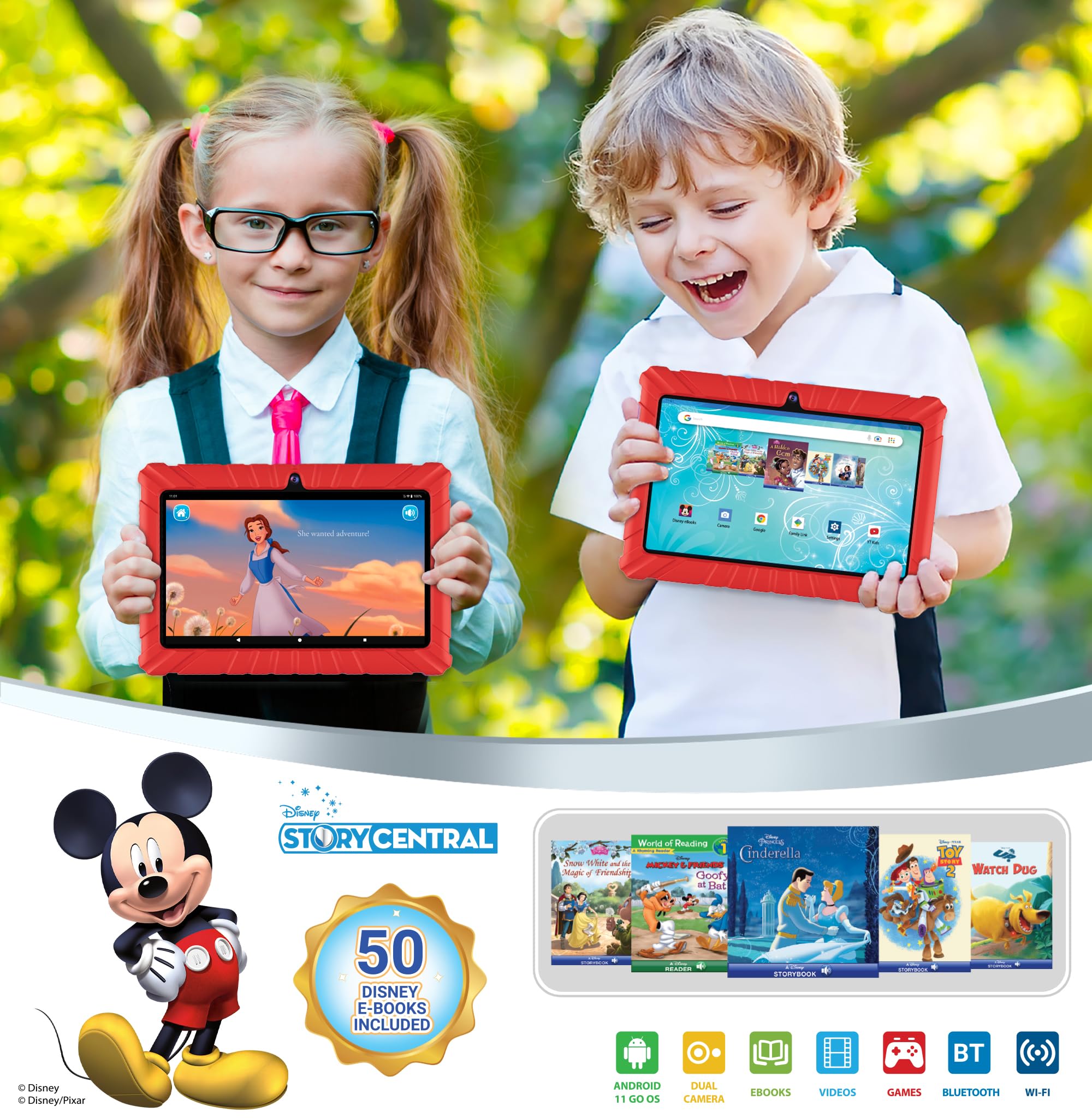Contixo Kids Tablet V8, 7-inch HD, Ages 3-7, Toddler Tablet with Camera, Parental Control - Android 11, 16GB, WiFi, Learning Tablet for Children, 50+ Disney Storybooks Apps and Kid-Proof Case, Red