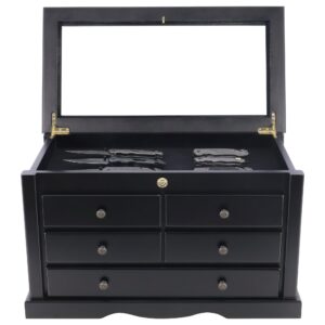 DisplayGifts Collector's Choice Solid Wood Knife Display Case Tool Storage Cabinet w/ 5 Drawer Gallery Quality Black