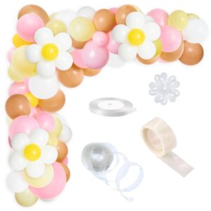 153pcs daisy groovy balloon arch garland kit pink white yellow orange daisy flower latex balloons, boho daisy balloon garland for baby shower two groovy birthday party wedding decorations