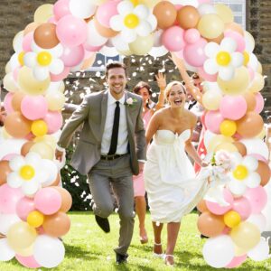 153Pcs Daisy Groovy Balloon Arch Garland Kit Pink White Yellow Orange Daisy Flower Latex Balloons, Boho Daisy Balloon Garland for Baby Shower Two Groovy Birthday Party Wedding Decorations