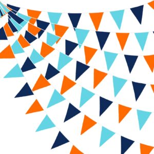 10m/32ft navy blue orange pennant banner fabric triangle flag cotton bunting garland for outer space galaxy birthday anniversary party home nursery outdoor garden hanging festivals decoration (36pcs)
