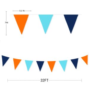 10M/32Ft Navy Blue Orange Pennant Banner Fabric Triangle Flag Cotton Bunting Garland for Outer Space Galaxy Birthday Anniversary Party Home Nursery Outdoor Garden Hanging Festivals Decoration (36Pcs)