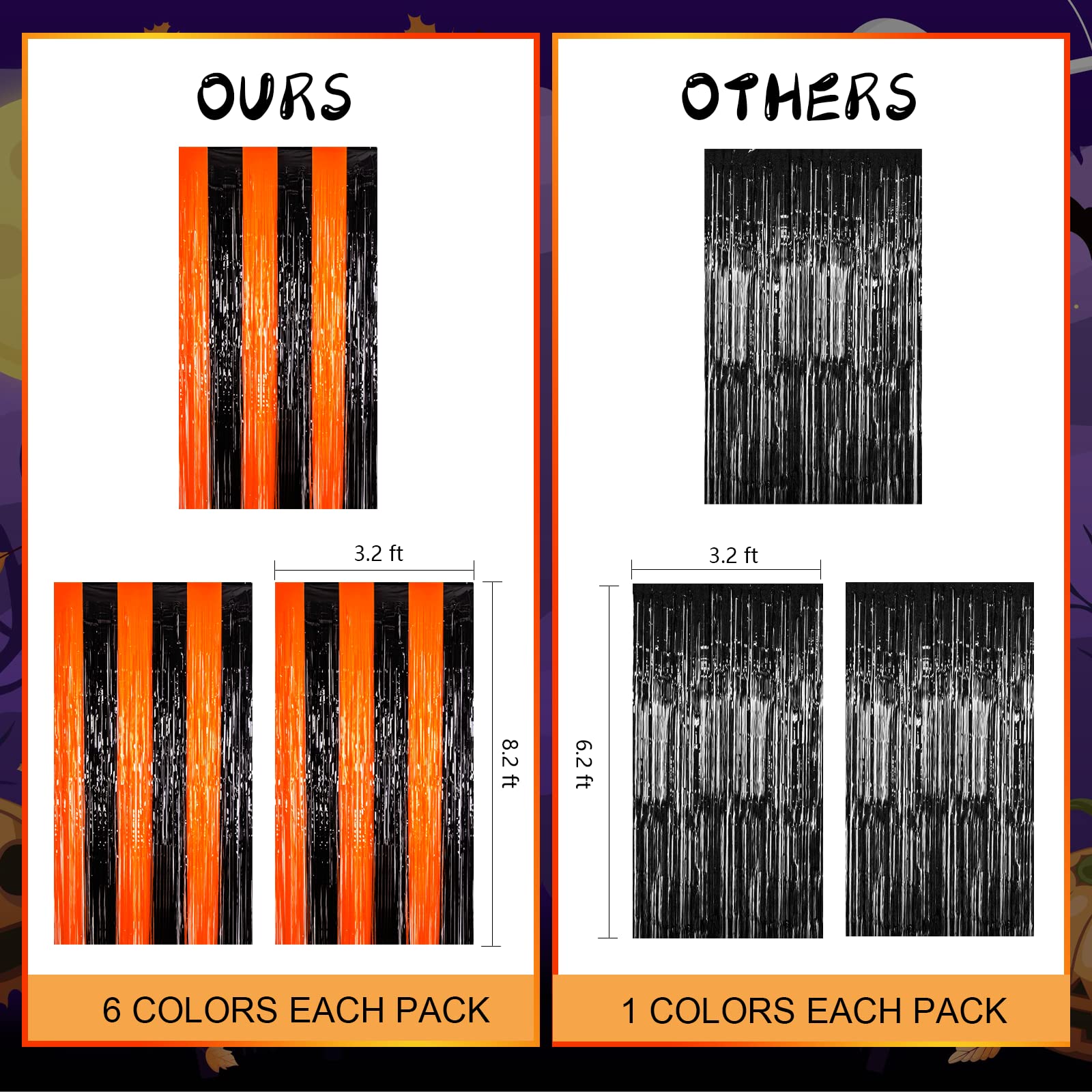 LOLStar 3 Pack Orange Black Photo Booth Props 3.3 X 6.6 ft Halloween Foil Fringe Curtains Halloween Party Photo Backdrop Streamers Backdrop for Birthday Anniversary Party Halloween Party Decoration