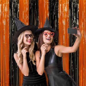 LOLStar 3 Pack Orange Black Photo Booth Props 3.3 X 6.6 ft Halloween Foil Fringe Curtains Halloween Party Photo Backdrop Streamers Backdrop for Birthday Anniversary Party Halloween Party Decoration