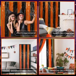 LOLStar 3 Pack Orange Black Photo Booth Props 3.3 X 6.6 ft Halloween Foil Fringe Curtains Halloween Party Photo Backdrop Streamers Backdrop for Birthday Anniversary Party Halloween Party Decoration