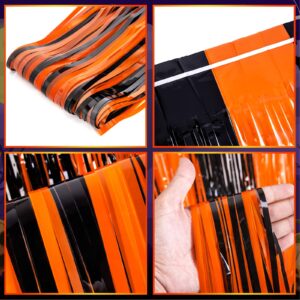 LOLStar 3 Pack Orange Black Photo Booth Props 3.3 X 6.6 ft Halloween Foil Fringe Curtains Halloween Party Photo Backdrop Streamers Backdrop for Birthday Anniversary Party Halloween Party Decoration