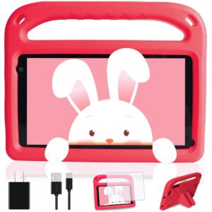 2024 kids tablet for kids android tablet 7 inch 128gb extended memory, google play installed parental control mode puzzle game ips hd display, toddler tablet with shock-proof case, red